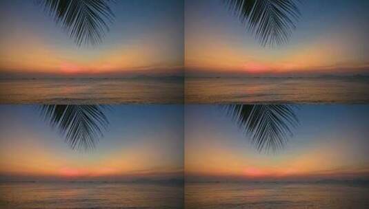 海南三亚傍晚海边夕阳晚霞椰树海浪高清在线视频素材下载