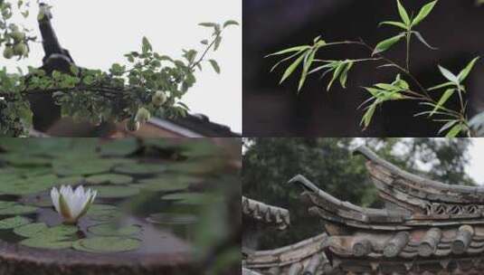 下雨民居古风古宅院竹子雨天清明高清在线视频素材下载