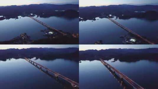 航拍千岛湖大桥夜景跨江大桥高清在线视频素材下载