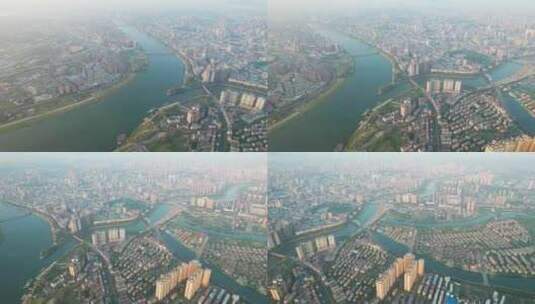 高空鸟瞰衡阳市湘江与蒸水两江交汇城市航拍高清在线视频素材下载