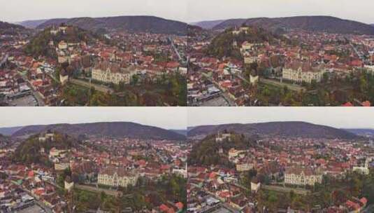 罗马尼亚Sighisoara的鸟瞰图高清在线视频素材下载
