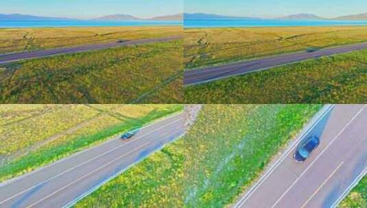 新疆赛里木湖自驾游HDR航拍高清在线视频素材下载