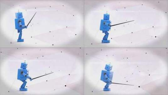 有趣的卡通机器人用棍子展示高清在线视频素材下载