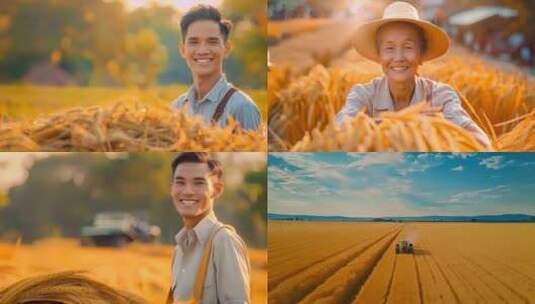 农业农田农民丰收稻谷微笑ai素材原创农村高清在线视频素材下载