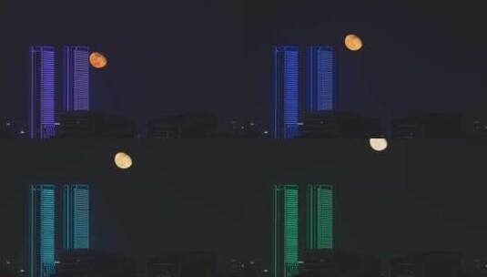 城市月亮升起夜景延时高清在线视频素材下载