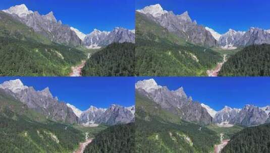 航拍贡嘎山区南门关沟爱德嘉峰雪山群峰风光高清在线视频素材下载