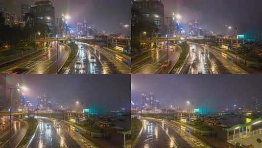 香港铜锣湾避风塘 雨夜 移动延时高清在线视频素材下载