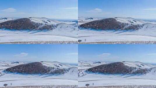 冬季内蒙古乌兰布统蓝天白云雪景高清在线视频素材下载