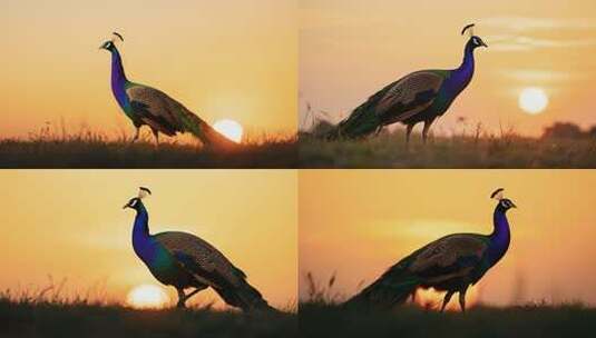 夕阳下的孔雀特写高清在线视频素材下载