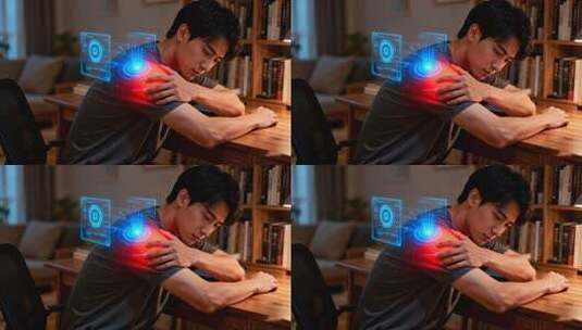 男人居家办公时肩部不适高清在线视频素材下载