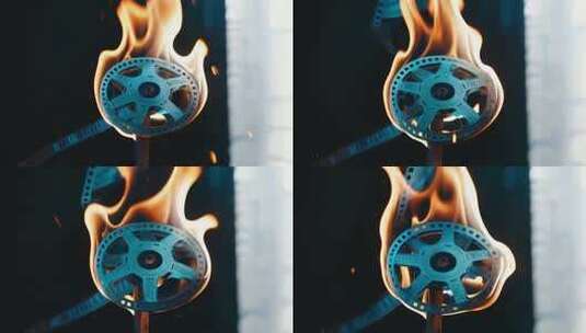 燃烧的电影胶片特写高清在线视频素材下载