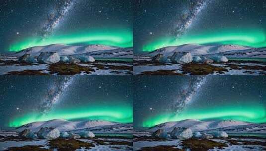 雪山星空下的极光美景高清在线视频素材下载