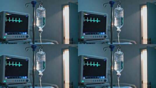 医院病房输液与心电监护设备高清在线视频素材下载