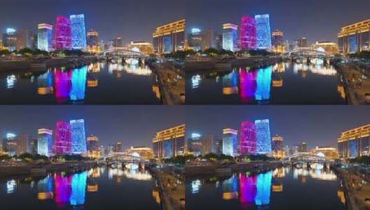 城市河流夜景灯光建筑景观高清在线视频素材下载