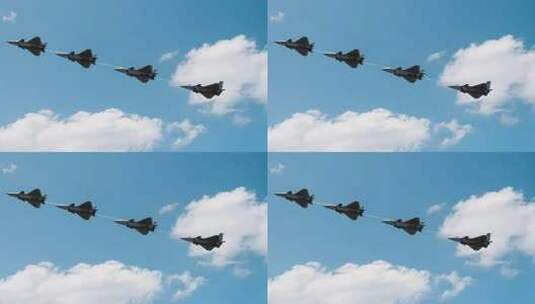多架战斗机空中编队飞行高清在线视频素材下载