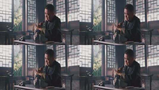 老人室内雕刻传统工艺品  石雕 非遗高清在线视频素材下载