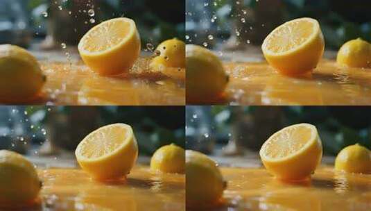 柠檬入水溅起水花瞬间高清在线视频素材下载