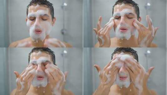 男性浴室洗脸洁面素材高清在线视频素材下载