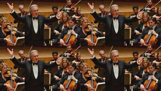 指挥家指挥交响乐团演奏高清在线视频素材下载