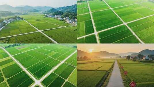 航拍乡村田野与日落美景高清在线视频素材下载