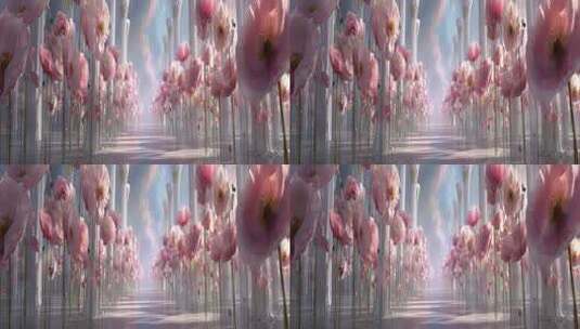 梦幻粉色花朵3D场景素材高清在线视频素材下载