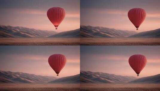 热气球飞跃沙漠山丘的壮丽景观高清在线视频素材下载