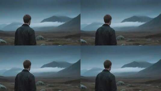 男子眺望远方山脉高清在线视频素材下载