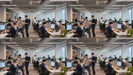 办公室内员工工作交流场景高清在线视频素材下载