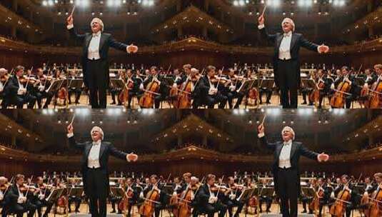 指挥家指挥交响乐团演奏高清在线视频素材下载