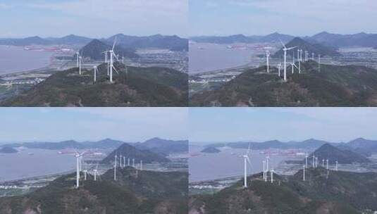 航拍山上的风力发电厂风车高清在线视频素材下载