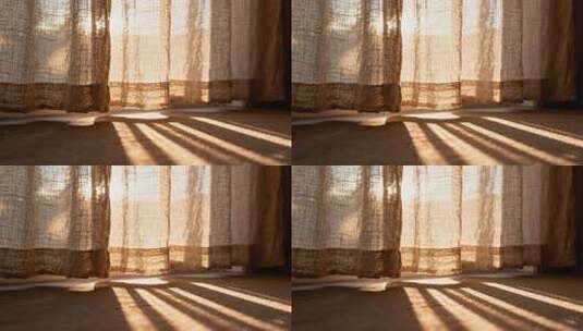 阳光透过窗帘洒入室内高清在线视频素材下载