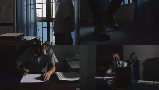 窗边  打电话 密谋 看文件高清在线视频素材下载