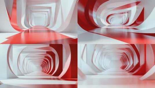 红白相间3D隧道通道素材高清在线视频素材下载