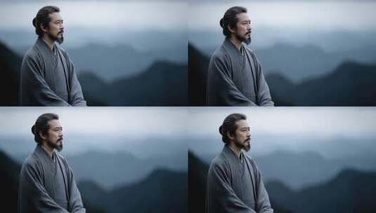 唐朝男子山巅静思眺望远方高清在线视频素材下载
