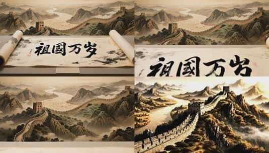 国庆节祖国万岁水墨风视频高清在线视频素材下载