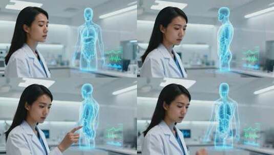 未来女医生全息人体扫描诊断医疗场景高清在线视频素材下载