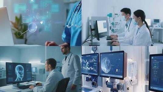 医生使用电脑与医疗科技界面高清在线视频素材下载