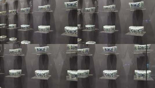 江西景德镇御窑博物馆藏大量瓷枕陈列高清在线视频素材下载