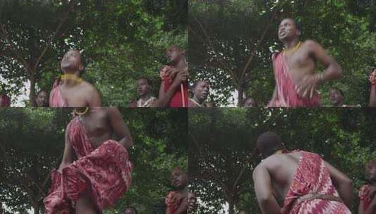 非洲坦桑尼亚色非洲马赛人穿传统服装跳舞唱歌高清在线视频素材下载