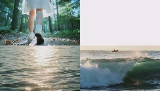 清新治愈的自然光影阳光森林女孩广告快切高清在线视频素材下载