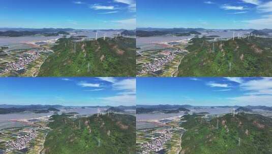 航拍山上的风力发电厂风车高清在线视频素材下载