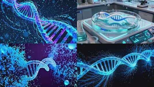 蓝色DNA分子动态画面高清在线视频素材下载