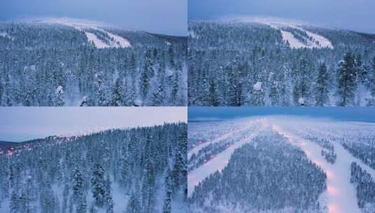 北欧芬兰冬季欧洲雪景看极光罗瓦涅米航拍高清在线视频素材下载