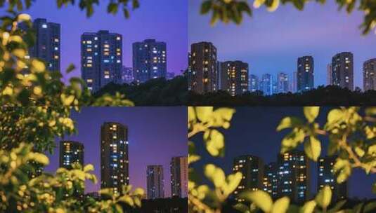 夜晚城市住宅楼灯光景象高清在线视频素材下载