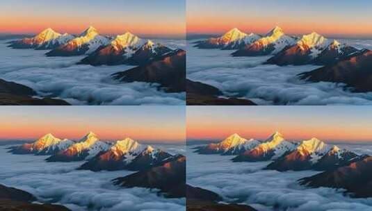 川西超美雪山日出云海4K高清在线视频素材下载