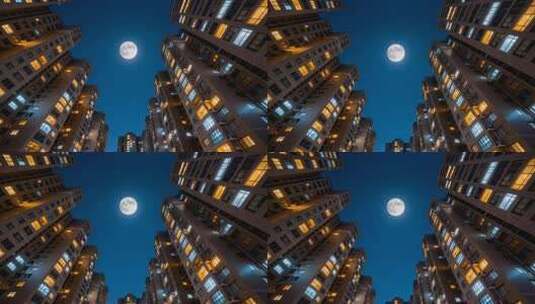 月夜下的城市高楼万家灯火高清在线视频素材下载