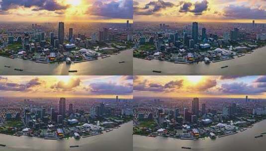 上海徐汇滨江西岸艺术中心CBD日落航拍高清在线视频素材下载