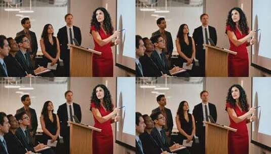 女商人办公室讲解演示高清在线视频素材下载