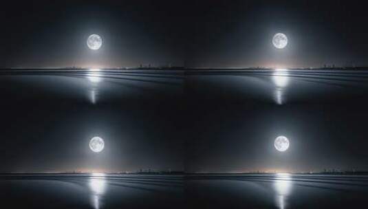 月光映照下的城市海岸线夜景高清在线视频素材下载