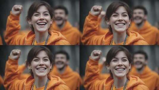 团结协作共创辉煌的团队庆祝胜利高清在线视频素材下载